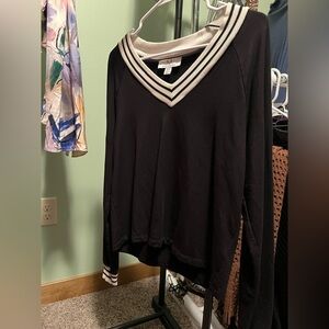Magaschoni Black Sweater with Striped V-Neck